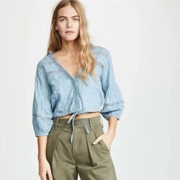Free People Blue Crop Top - Picture 1 of 9